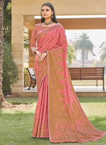 Pink Colour SANGAM RAJORI New Designer Ethnic Wear Cotton Swarovski Work Latest Saree Collection 2202